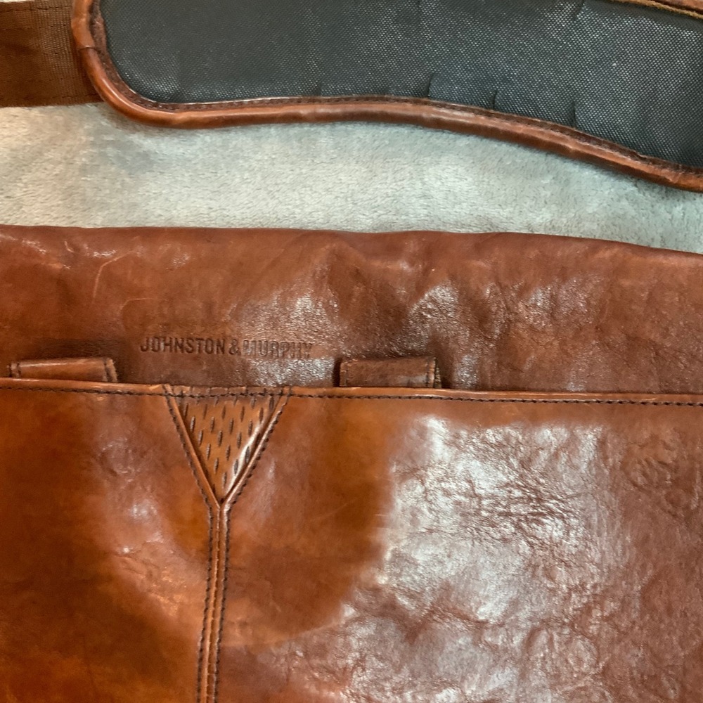 Johnston & Murphy Mens Brown Leather Messenger Bag Laptop Satchel Briefcase - Picture 5 of 11